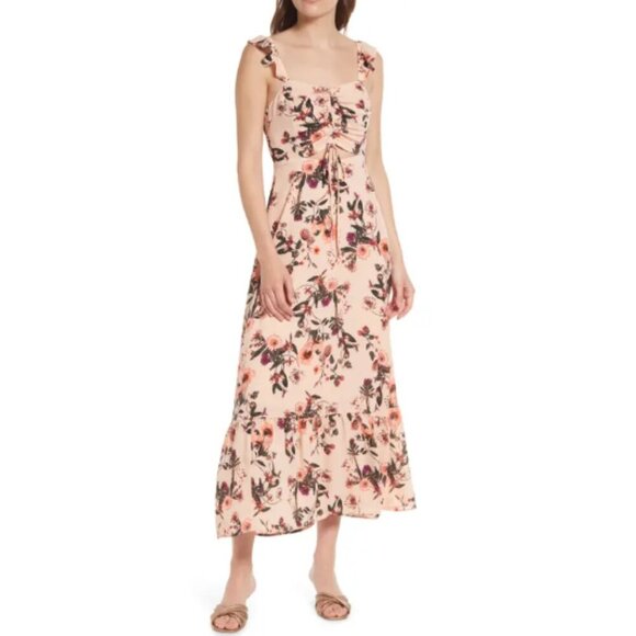 Chelsea28 Dresses & Skirts - Chelsea28 Womens Size S Pink Hero Botanical Blooms Tie Front Tiered Midi Dress
